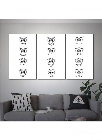 3-Piece Character Theme Canvas Painting With Frame Black/White 150X70centimeter