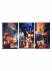 3-Piece City Theme Canvas Painting With Frame Multicolour 150X70centimeter