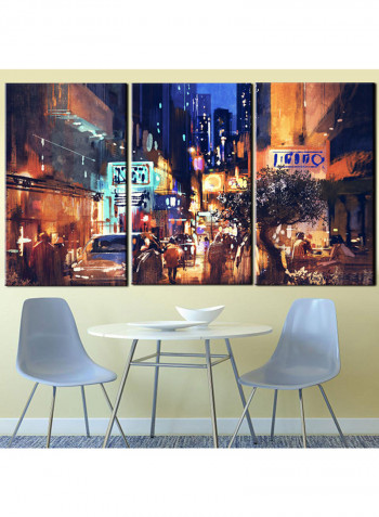 3-Piece City Theme Canvas Painting With Frame Multicolour 150X70centimeter