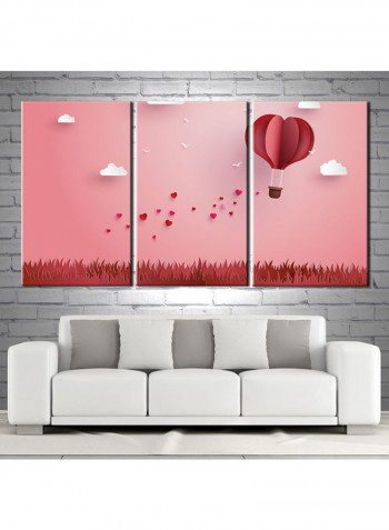 3-Piece Love Theme Canvas Painting With Frame Pink 150X70centimeter