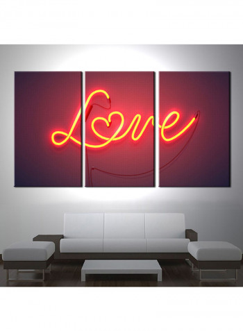 3-Piece Love Theme Canvas Painting With Frame Red 150X70centimeter