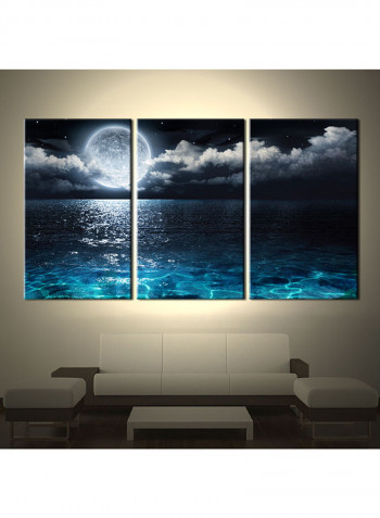 3-Piece Moon Theme Canvas Painting With Frame Multicolour 150X70centimeter