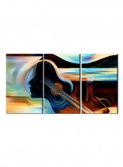 3-Piece Music Theme Canvas Painting With Frame Multicolour 150X70centimeter