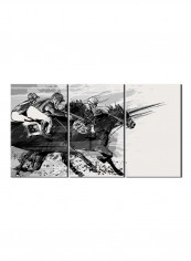 3-Piece Sports Theme Canvas Painting With Frame Black/White 150X70centimeter