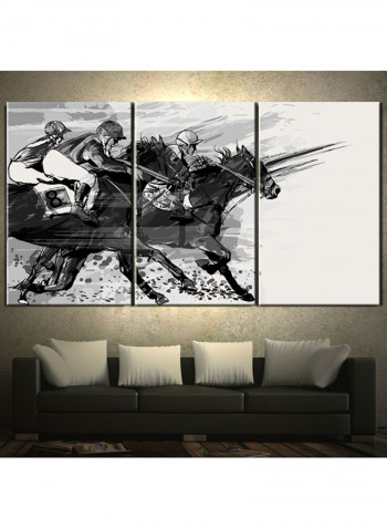 3-Piece Sports Theme Canvas Painting With Frame Black/White 150X70centimeter