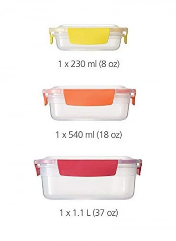 3-Piece Storage Container Set Clear/Yellow/Red Small: 230, Medium: 540, Large: 1100ml