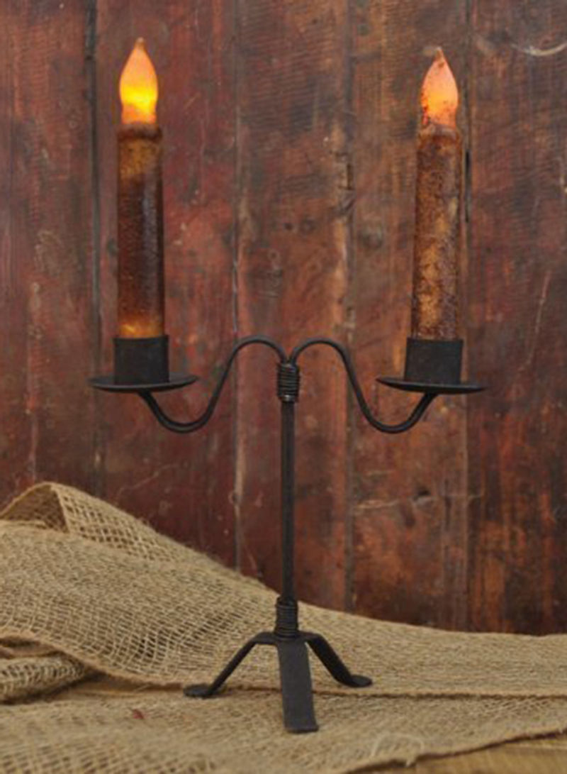 Colonial Double Taper Candle Holder in Black Wrought Iron