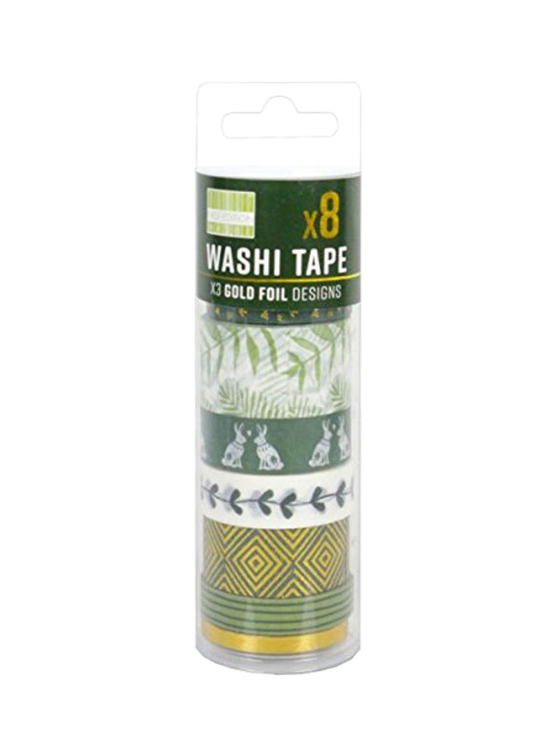 8-Piece Washi Tape White/Green
