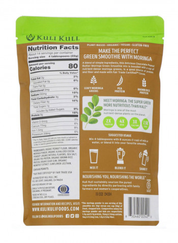 Organic Moringa Chocolate Peanut Butter Green Smoothie