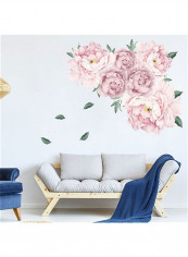 Pink Peony Flower Wall Sticker Pink/White/Green 60 x 90cm