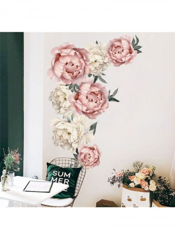 Pink Peony Flower Wall Sticker Pink/White/Green 60 x 90cm
