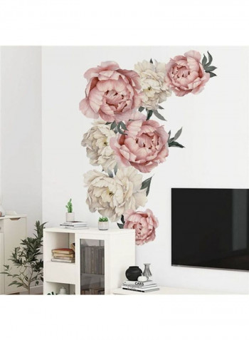Pink Peony Flower Wall Sticker Pink/White/Green 60 x 90cm