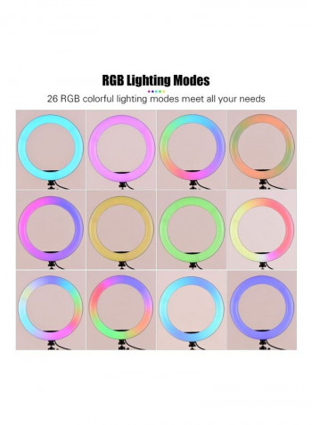 29-Mode RGB LED Ring Light with Phone Holder Ballhead Adapter Multicolour