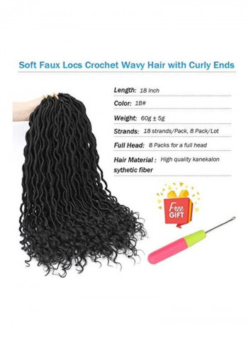8-Piece Long Crochet Hair Extensions Black 18inch