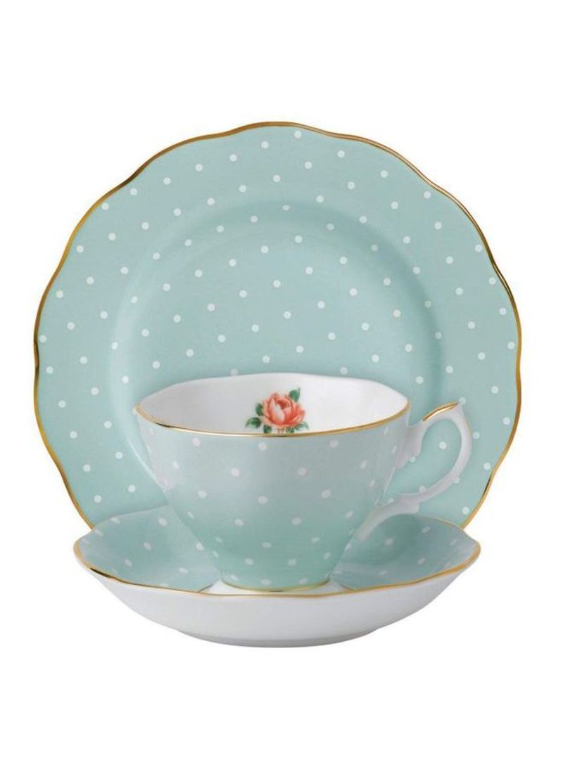 3-Piece Place Setting Set Green/White/Gold