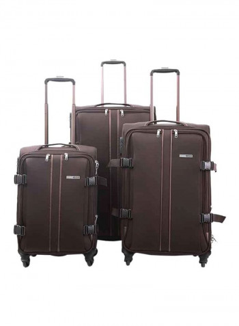 Softside 3 Piece Luggage Trolley Set Brown
