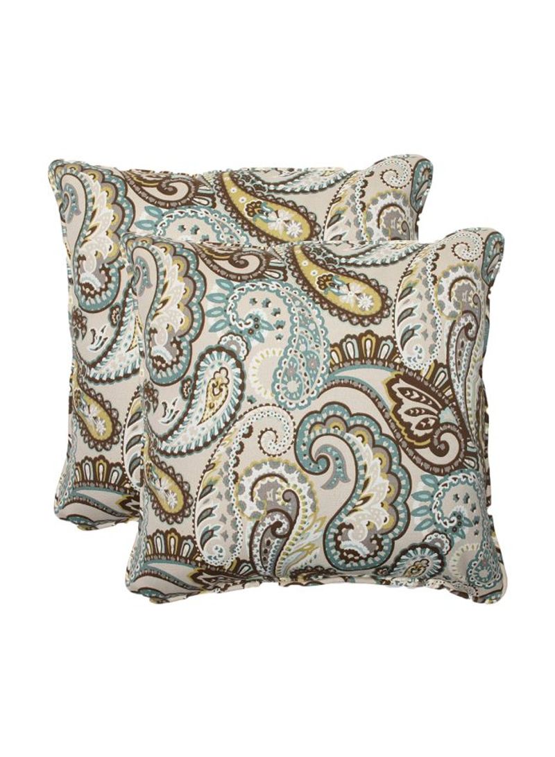 2-Piece Outdoor Tamara Paisley Throw Pillow Polyester Beige/Brown/Blue 18.5x5x18.5inch