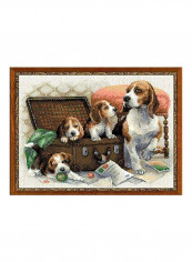 Canine Family Counted Cross Stitch Kit Brown/White/Pink
