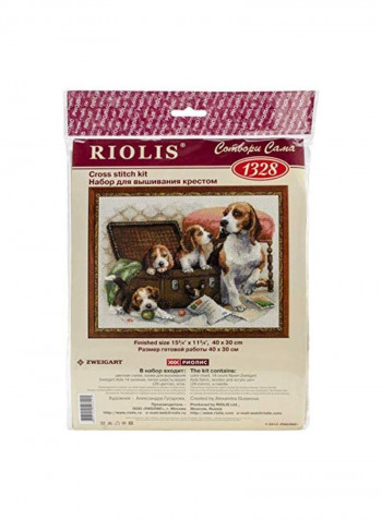 Canine Family Counted Cross Stitch Kit Brown/White/Pink