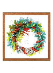 14-Piece Wreath With Spruce Cross Stitch Kit Aqua/Yellow/Red