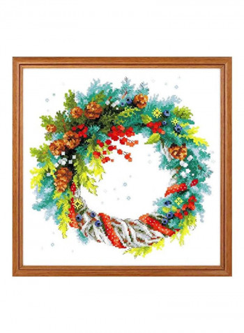 14-Piece Wreath With Spruce Cross Stitch Kit Aqua/Yellow/Red