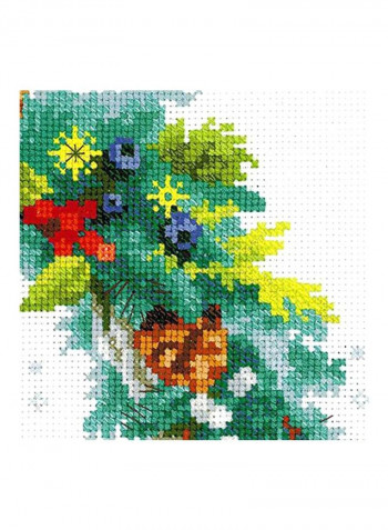 14-Piece Wreath With Spruce Cross Stitch Kit Aqua/Yellow/Red