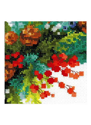 14-Piece Wreath With Spruce Cross Stitch Kit Aqua/Yellow/Red