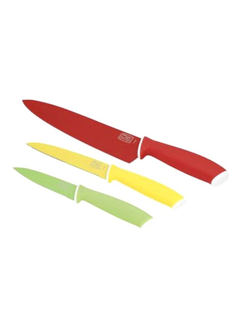 3-Piece Knife With Sheath Protector Green/Yellow/Red