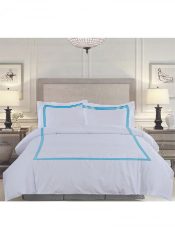 3-Piece Duvet Set Cotton White/Blue 53 x 78inch