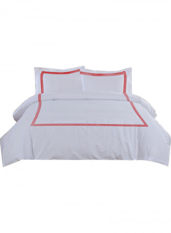 3-Piece Duvet Cover Set Cotton White/Red 86 X  90inch