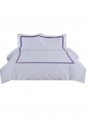 3-Piece Duvet Cover Set Cotton White/Purple 86 x 90inch