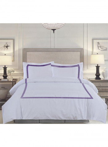 3-Piece Duvet Cover Set Cotton White/Purple 86 x 90inch