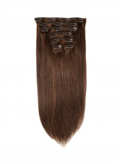 7-Piece Medium Straight Clip-in Human Hair Extension Brown 22inch