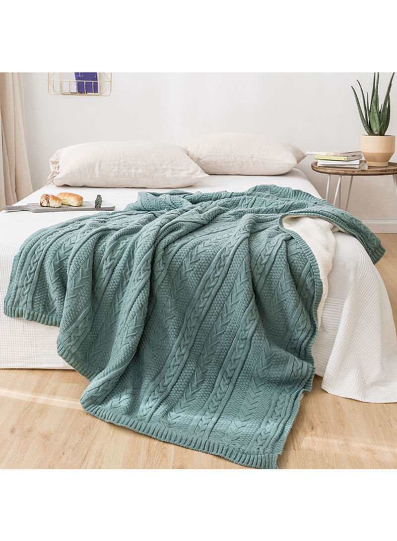 Soft Throw Knitted Blanket Cotton Green 130x160centimeter