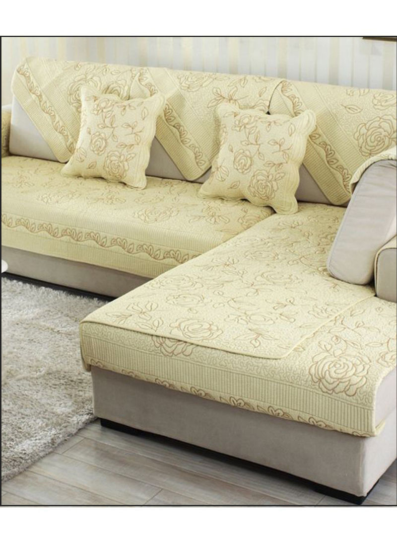 Anti-Slip Floral Printed Sofa Slipcover Yellow 110 x 210centimeter