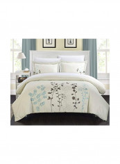 3-Piece Floral Embroidered Duvet Cover Set Polyester Beige King