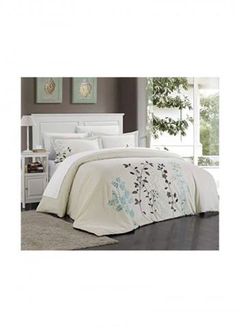 3-Piece Floral Embroidered Duvet Cover Set Polyester Beige King