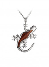 925 Sterling Silver Koa Wood Gecko Pendant Necklace