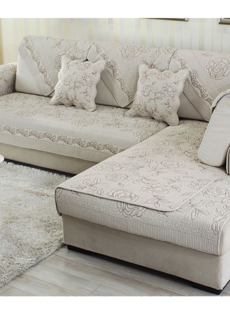 Floral Pattern Sofa Slipcover Off-White
