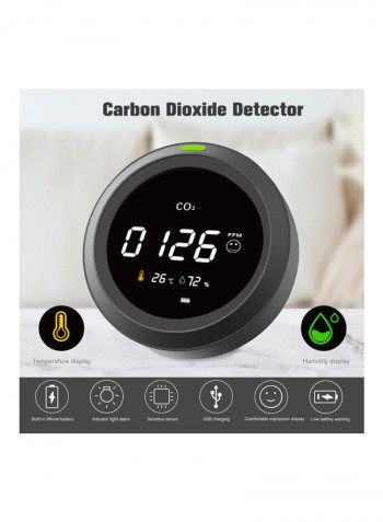 Carbon Dioxide and Alarm with PPM Temperature Humidity Detector Black