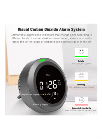 Carbon Dioxide and Alarm with PPM Temperature Humidity Detector Black