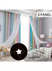 2-Piece Double Layer Star Window Curtains Multicolour 53 X 95inch