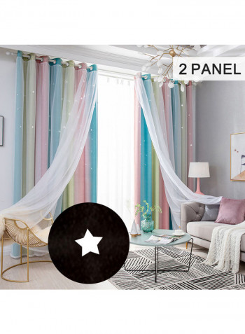 2-Piece Double Layer Star Window Curtains Multicolour 53 X 95inch