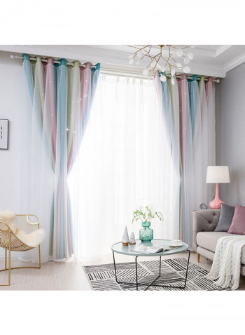 2-Piece Double Layer Star Window Curtains Multicolour 53 X 95inch