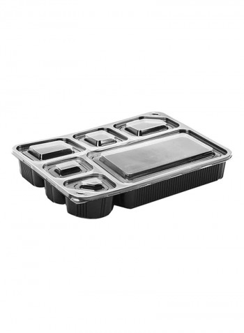 150-Piece 6 Compartment Disposable Food Container With Lid Black 23x31x4.5cm