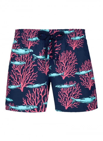 Gaya Fish Printed Swim Shorts أزرق داكن/وردي