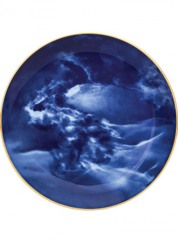 4-Piece Round Plate Set Blue/Gold 21cm