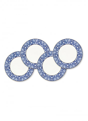 4-Piece Round Plate Set Blue/White 23cm