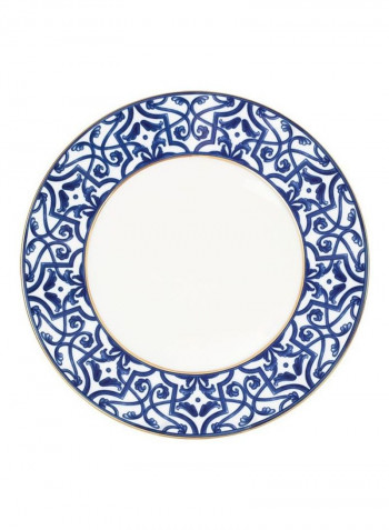 4-Piece Round Plate Set Blue/White 23cm