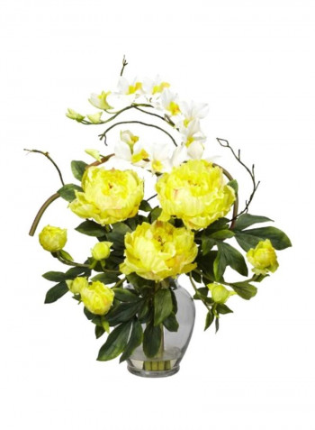 Decorative Peony And Orchid Flower With Pot Yellow/White/Green